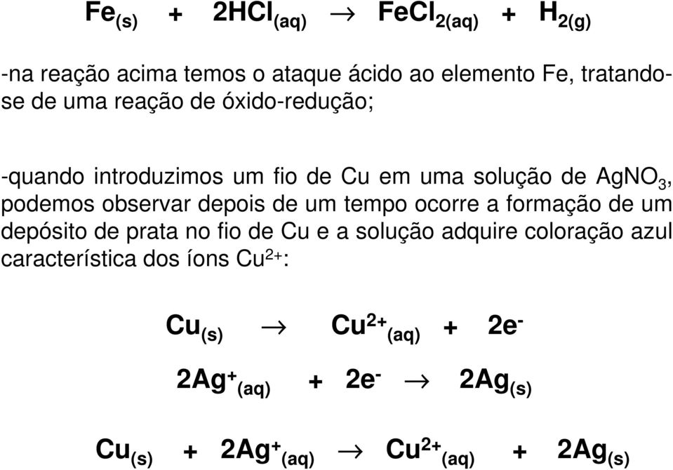 um tempo ocorre a formação de um depósito de prata no fio de Cu e a solução adquire coloração azul