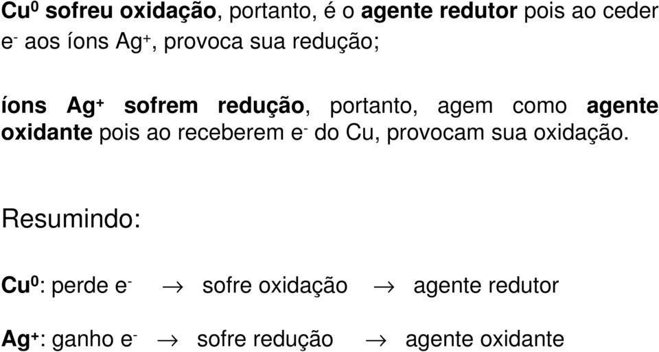 oxidante pois ao receberem e - do Cu, provocam sua oxidação.