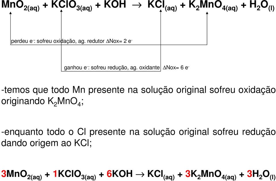 oxidante Nox= 6 e - -temos que todo Mn presente na solução original sofreu oxidação originando K 2 MnO