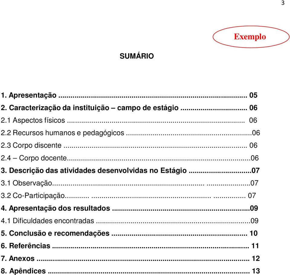 Descrição das atividades desenvolvidas no Estágio...07 3.1 Observação......07 3.2 Co-Participação......... 07 4.