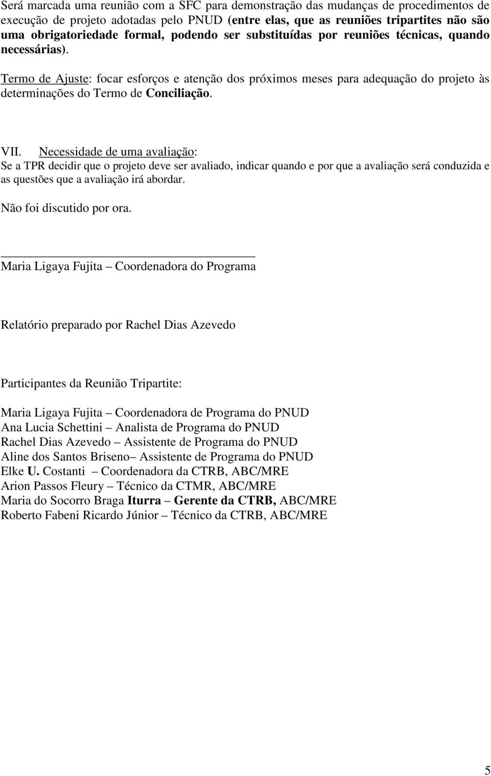 Termo de Ajuste: focar esforços e atenção dos próximos meses para adequação do projeto às determinações do Termo de Conciliação. VII.