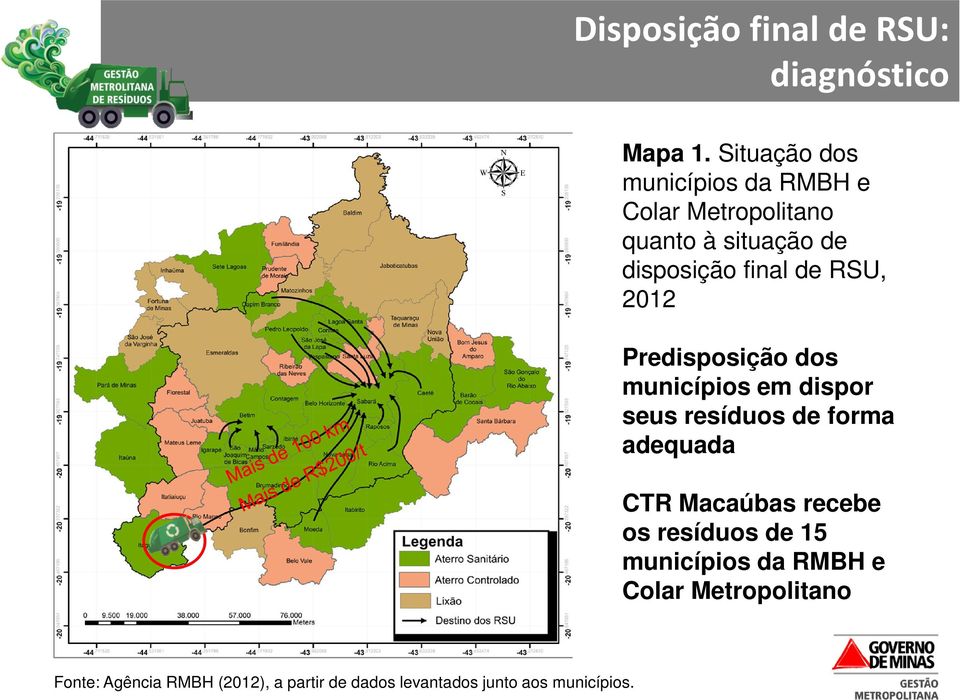 RSU, 2012 Predisposição dos municípios em dispor seus resíduos de forma adequada CTR Macaúbas