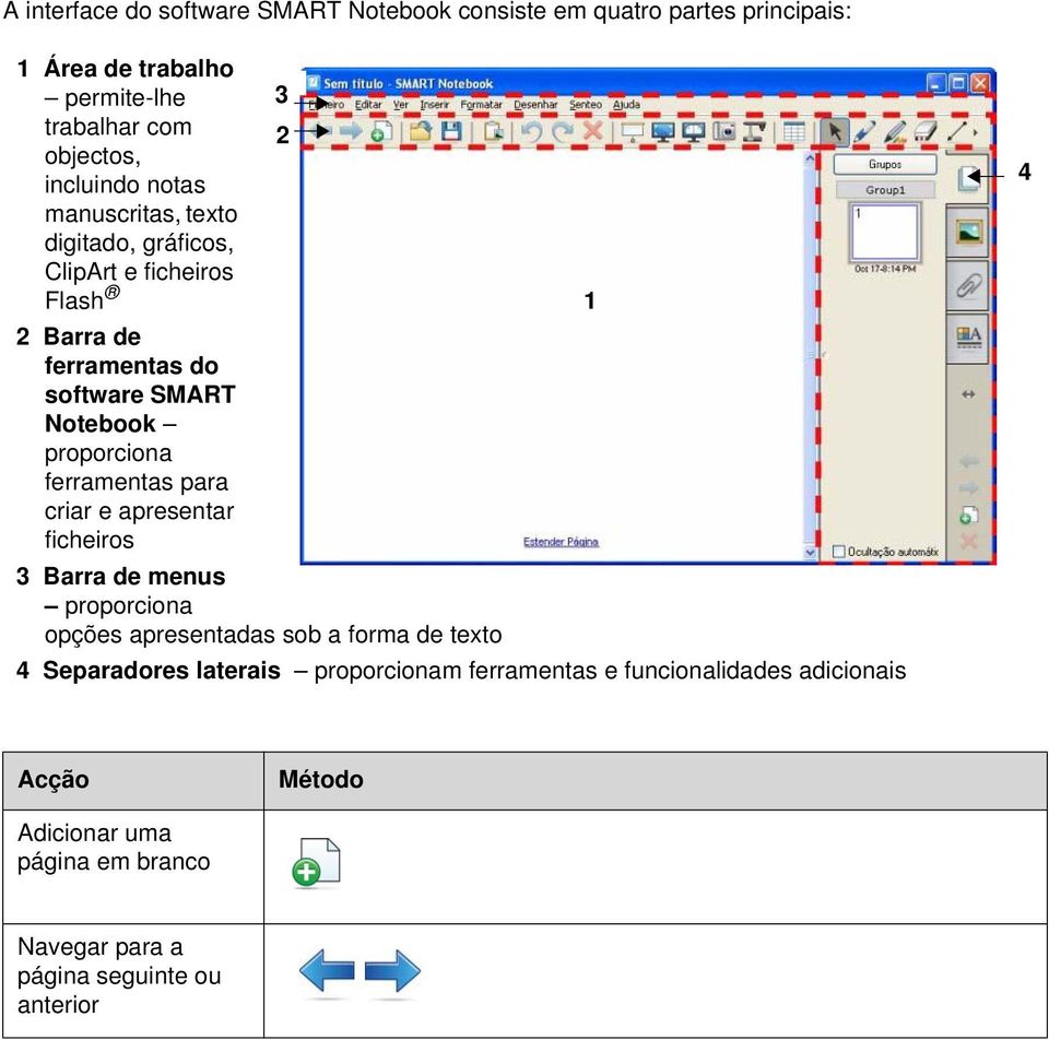 proporciona ferramentas para criar e apresentar ficheiros 3 Barra de menus proporciona opções apresentadas sob a forma de texto 4