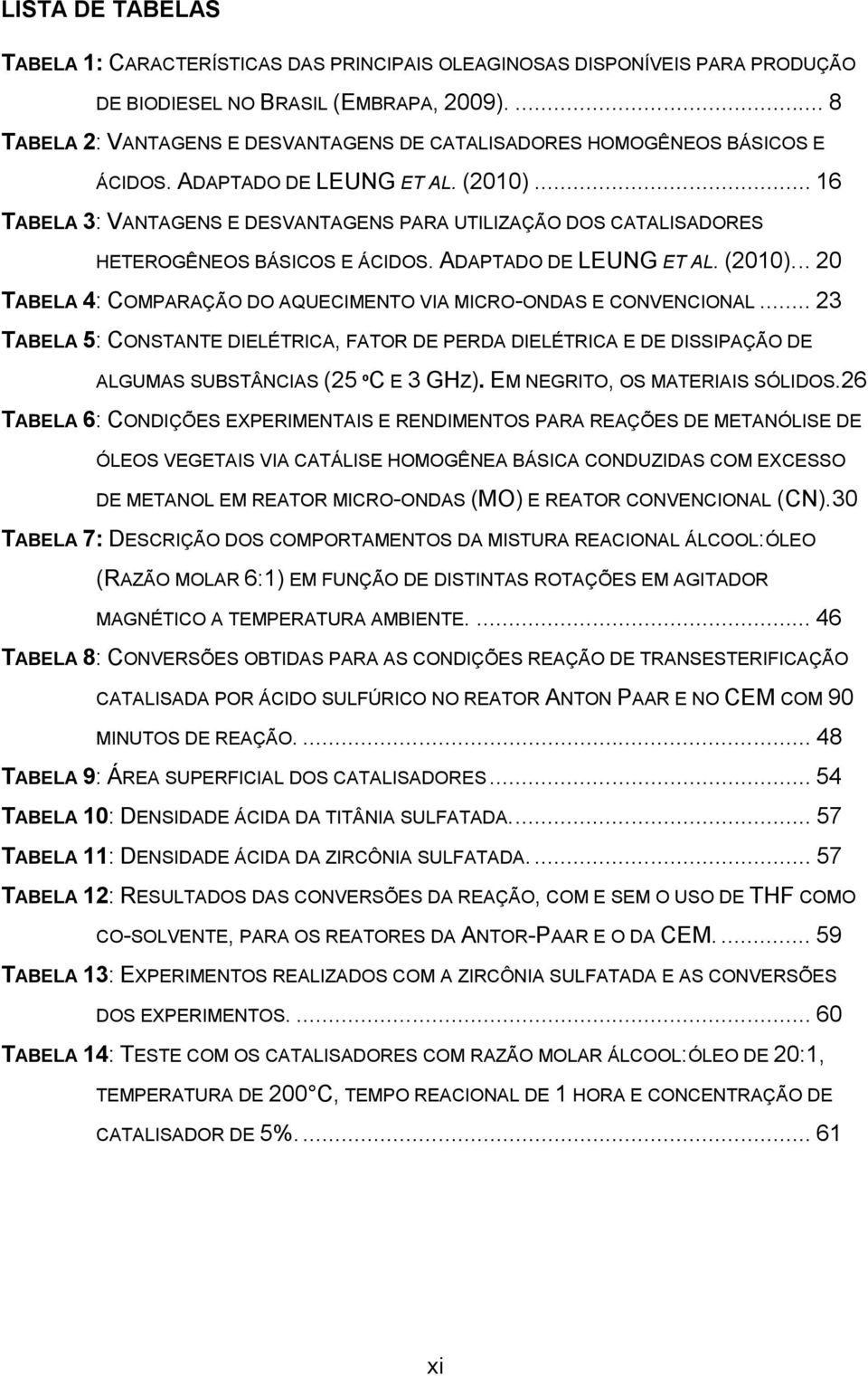 .. 16 TABELA 3: VANTAGENS E DESVANTAGENS PARA UTILIZAÇÃO DOS CATALISADORES HETEROGÊNEOS BÁSICOS E ÁCIDOS. ADAPTADO DE LEUNG ET AL. (2010).