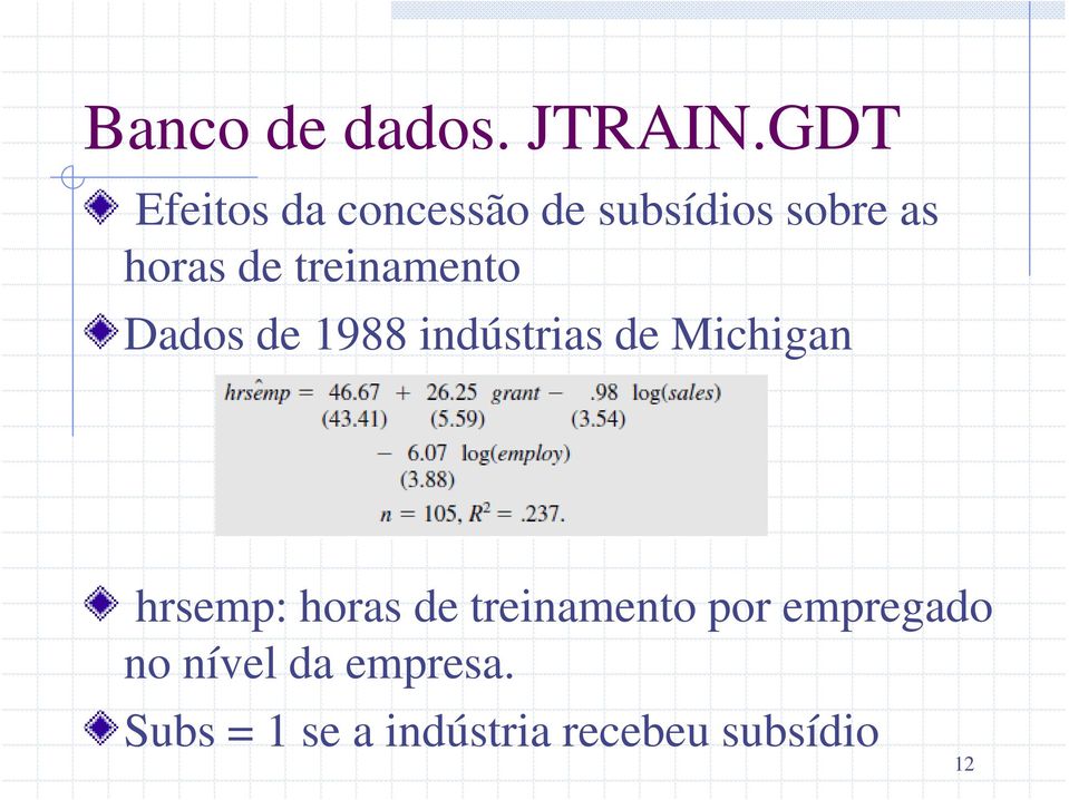 treinamento Dados de 1988 indústrias de Michigan hrsemp: