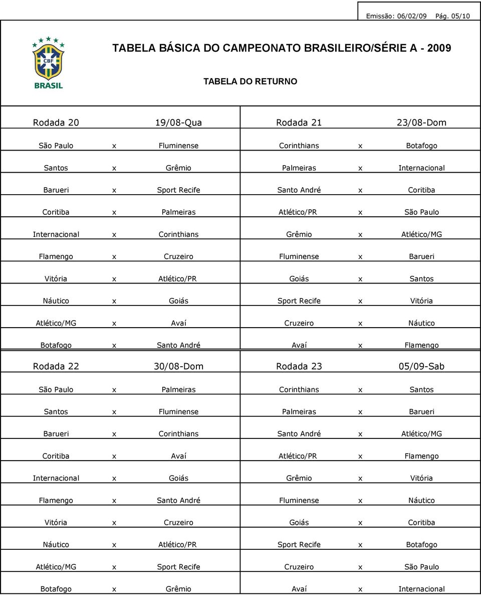 Internacional x Santo André x x Palmeiras Atlético/PR x São Paulo Internacional x Corinthians Grêmio x Atlético/MG Flamengo x Cruzeiro Fluminense x Vitória x Atlético/PR Goiás x Santos Náutico x