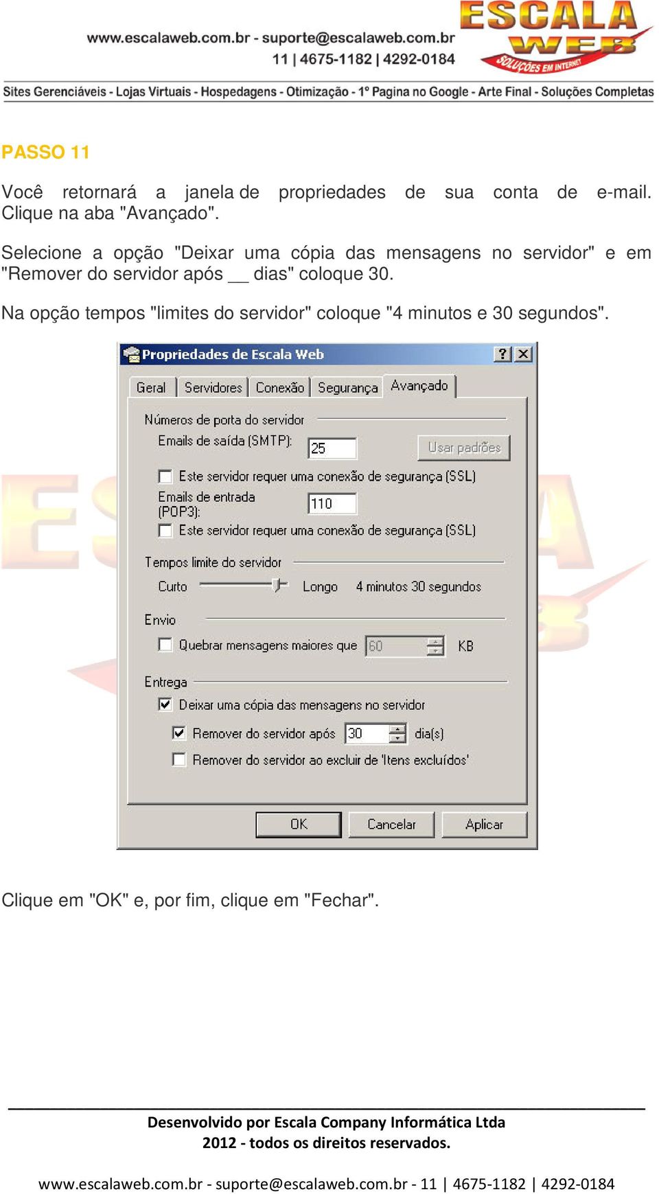 Selecione a opção "Deixar uma cópia das mensagens no servidor" e em "Remover do