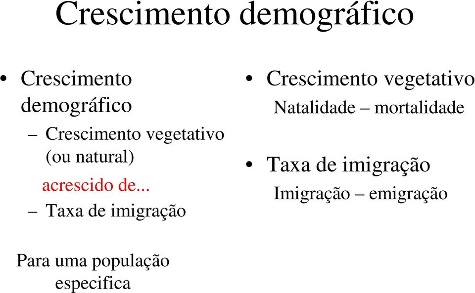 .. Taxa de imigração Crescimento vegetativo Natalidade