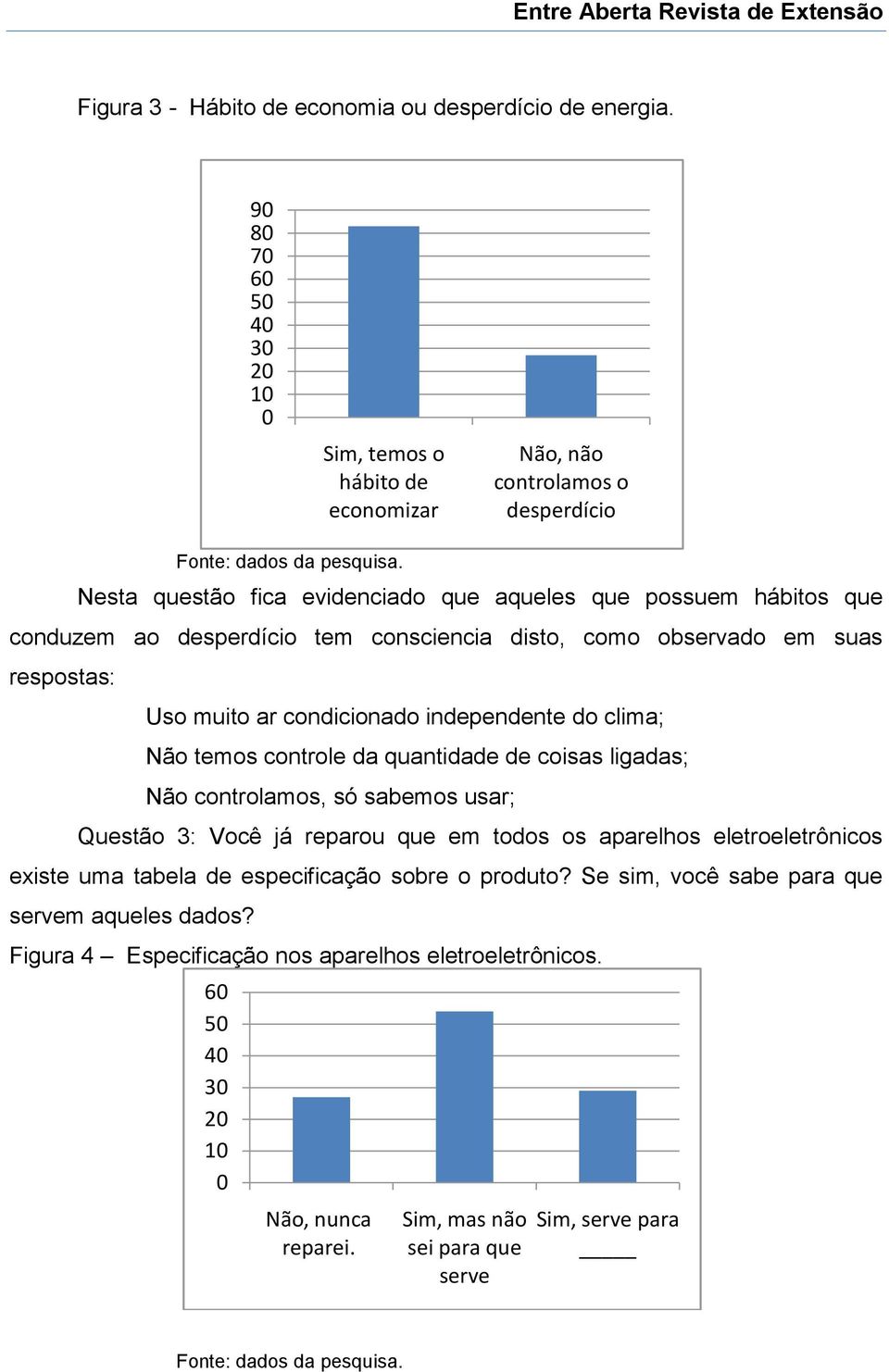 consciencia disto, como observado em suas respostas: Uso muito ar condicionado independente do clima; Não temos controle da quantidade de coisas ligadas; Não controlamos, só sabemos