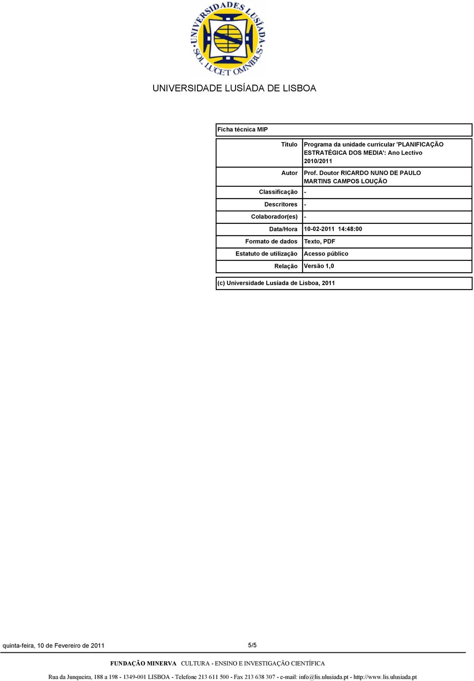 Lectivo 2010/2011 Prof.