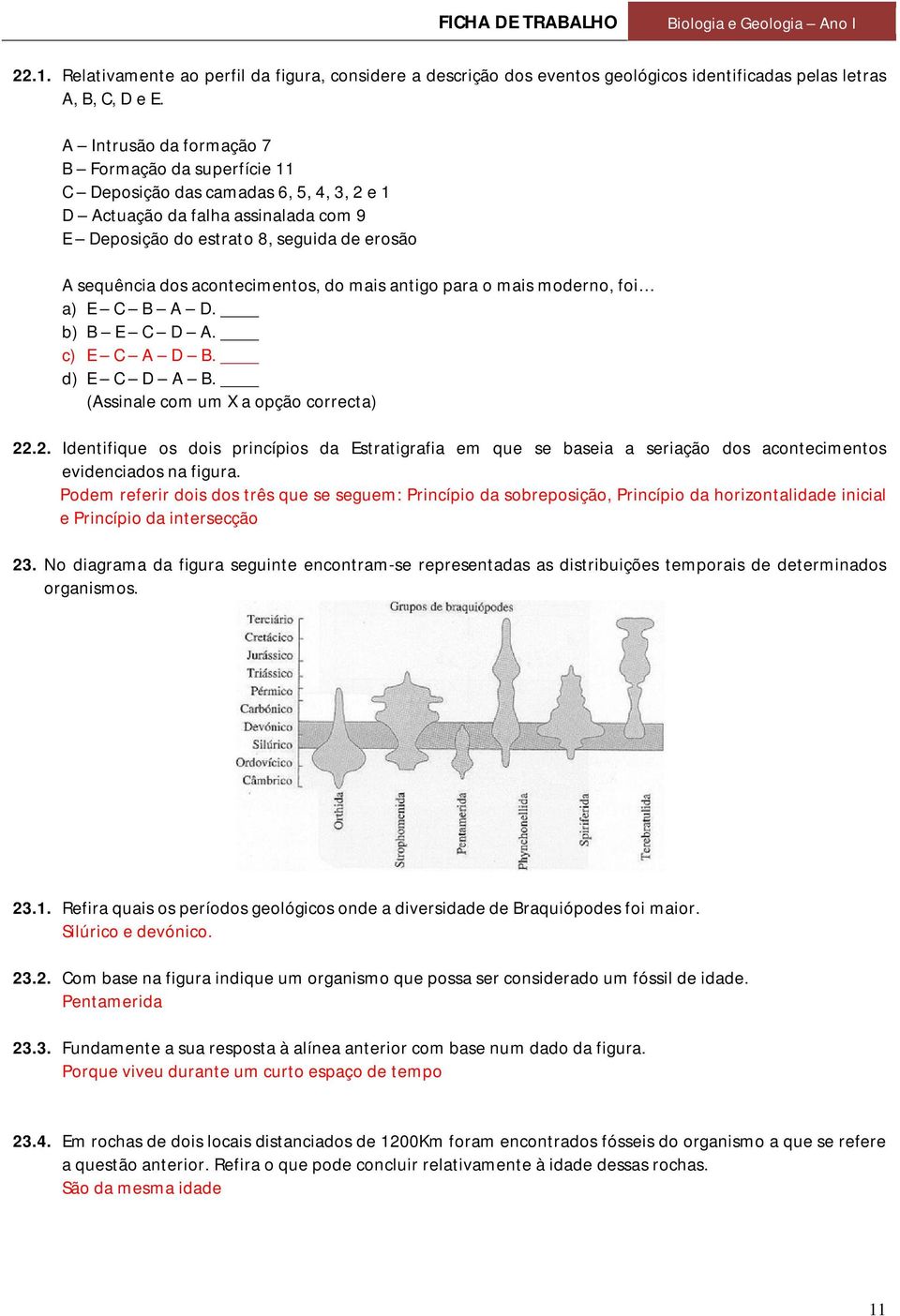 acontecimentos, do mais antigo para o mais moderno, foi a) E C B A D. b) B E C D A. c) E C A D B. d) E C D A B. (Assinale com um X a opção correcta) 22