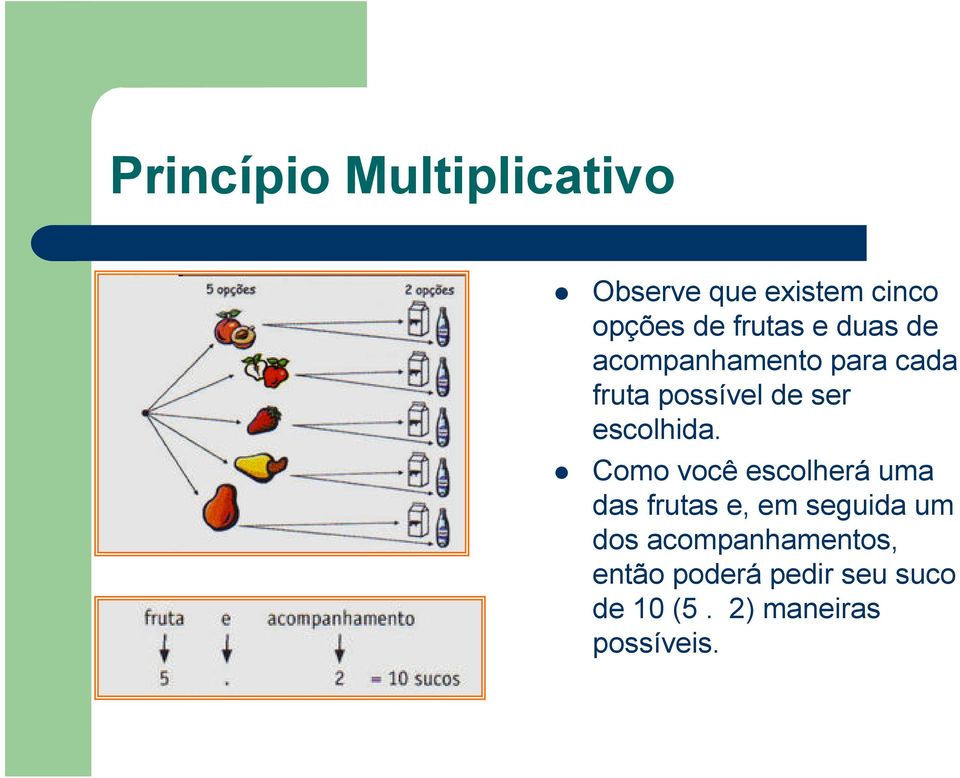 Como você escolherá uma das frutas e, em seguida um dos