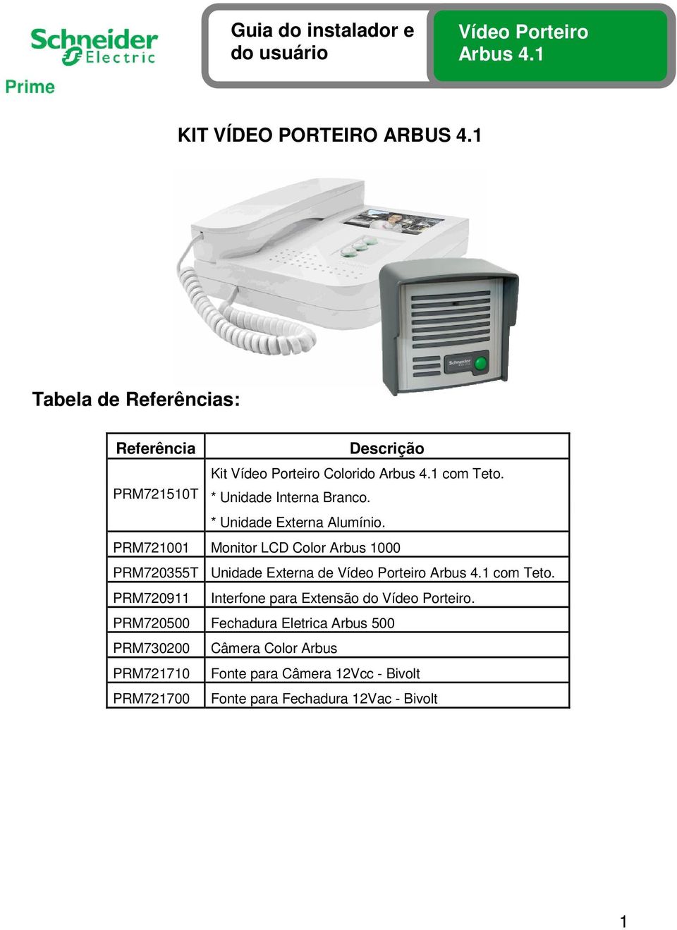 PRM721001 Monitor LCD Color Arbus 1000 PRM720355T Unidade Externa de com Teto.