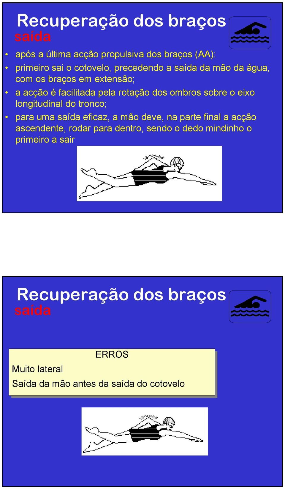 longitudinal do tronco; para uma saída eficaz, a mão deve, na parte final a acção ascendente, rodar para dentro,