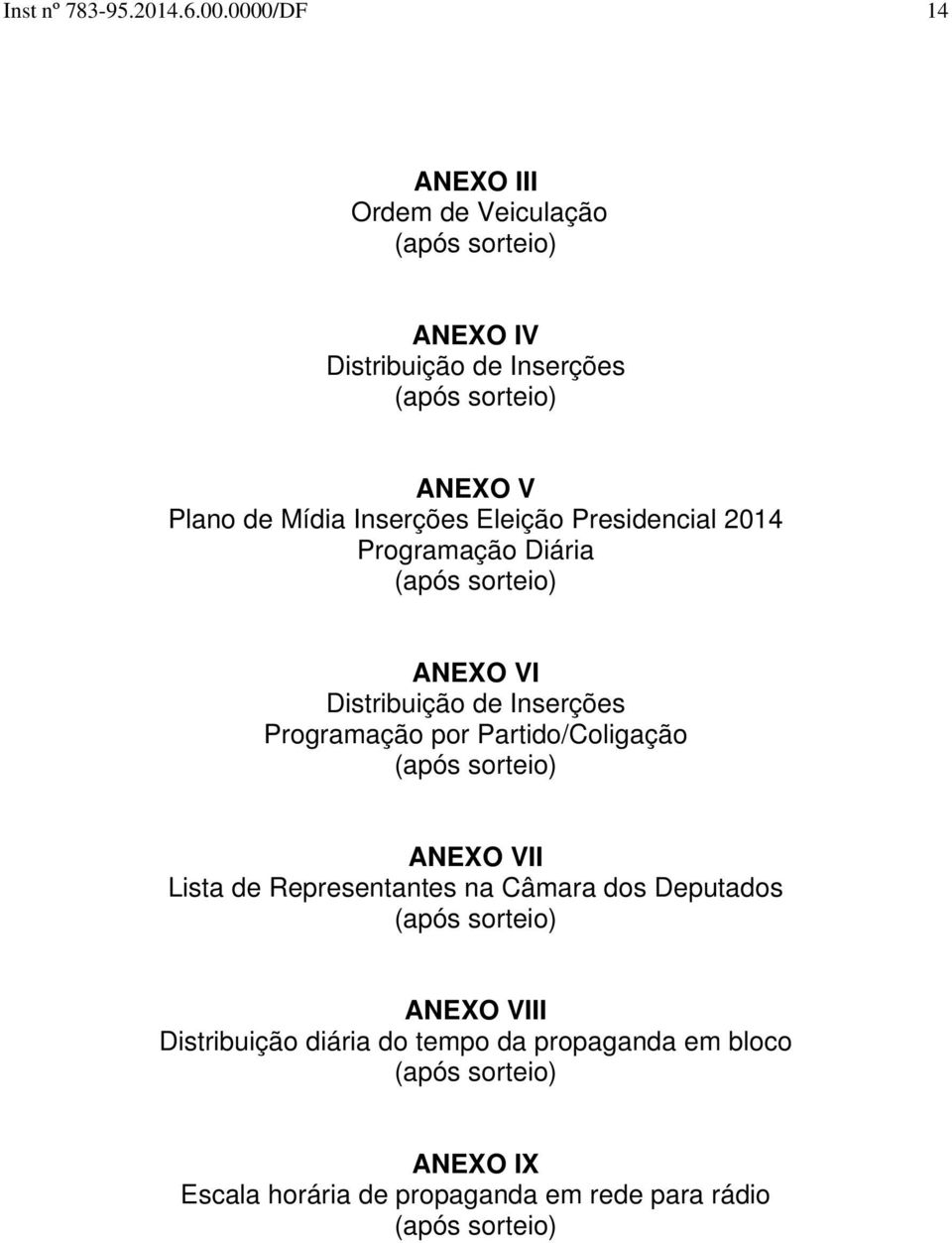 Inserções Eleição Presidencial 2014 Programação Diária (após sorteio) ANEXO VI Distribuição de Inserções Programação por