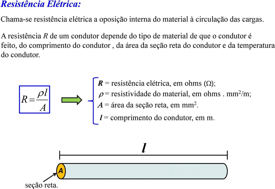 área da seção reta do condutor e da temperatura do condutor.