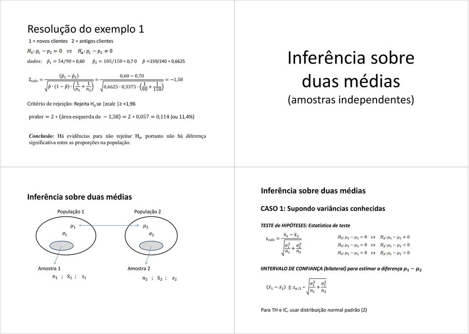 (ou,4%) Conclusão: Há evidências para não rejeitar H 0, portanto não há diferença significativa entre as proporções na população.