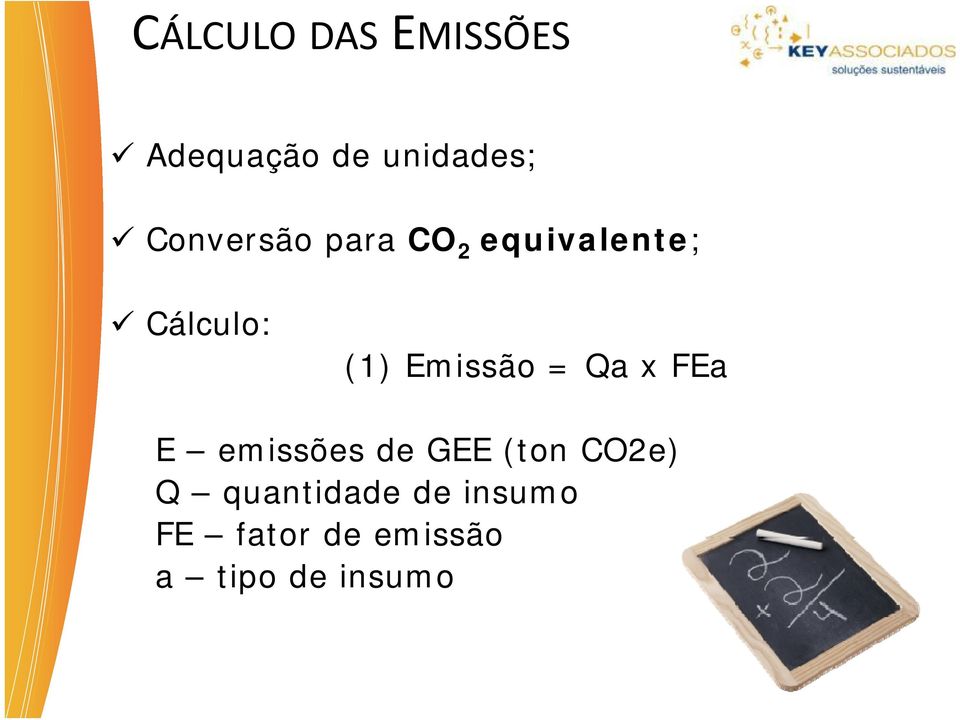 Emissão = Qa x FEa E emissões de GEE (ton CO2e) Q