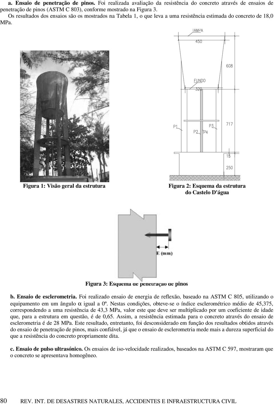 Figura 1: Visão geral da estrutura Figura 2: Esquema da estrutura do Castelo D'água Figura 3: Esquema de penetração de pinos b. Ensaio de esclerometria.