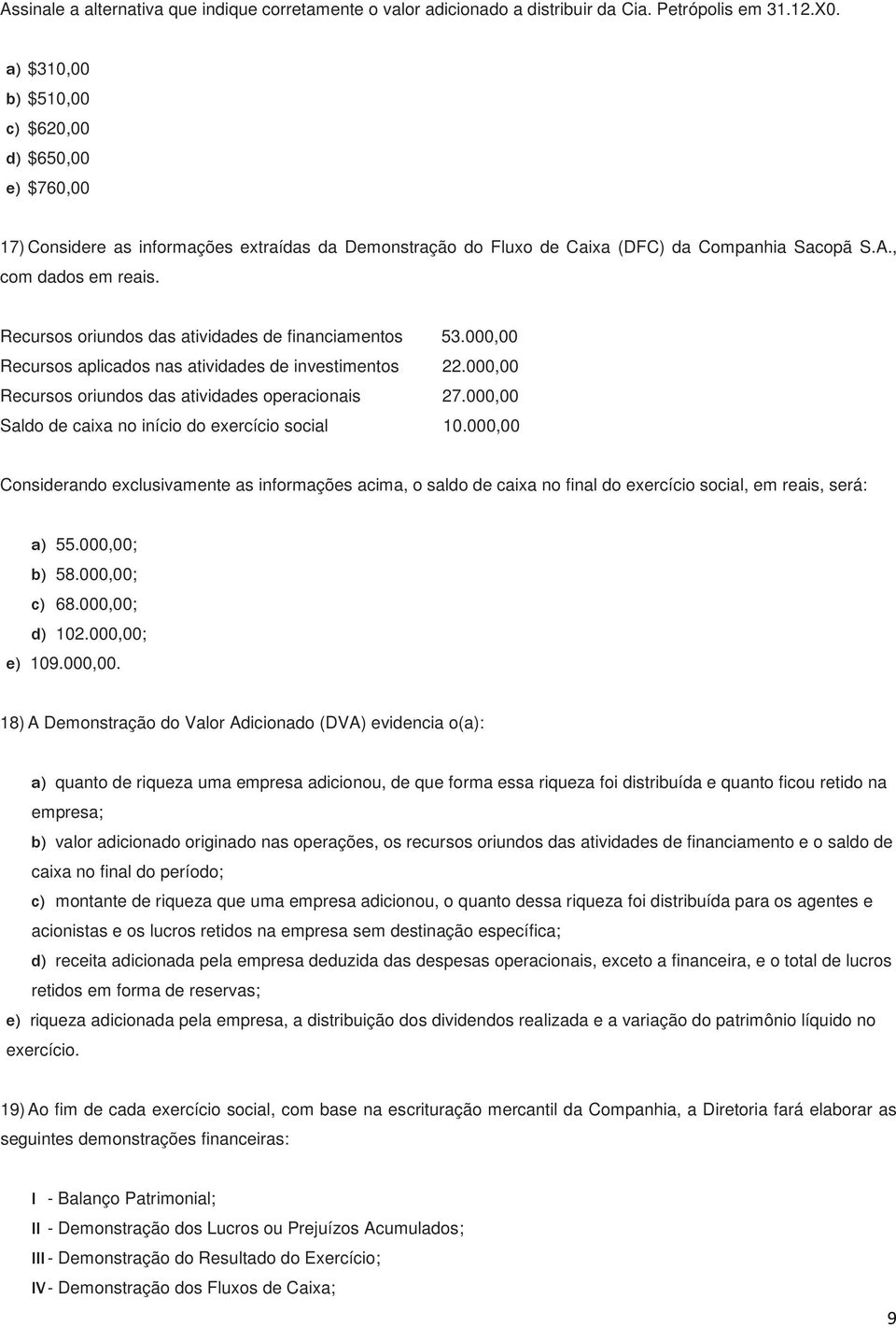 Recursos oriundos das atividades de financiamentos 53.000,00 Recursos aplicados nas atividades de investimentos 22.000,00 Recursos oriundos das atividades operacionais 27.