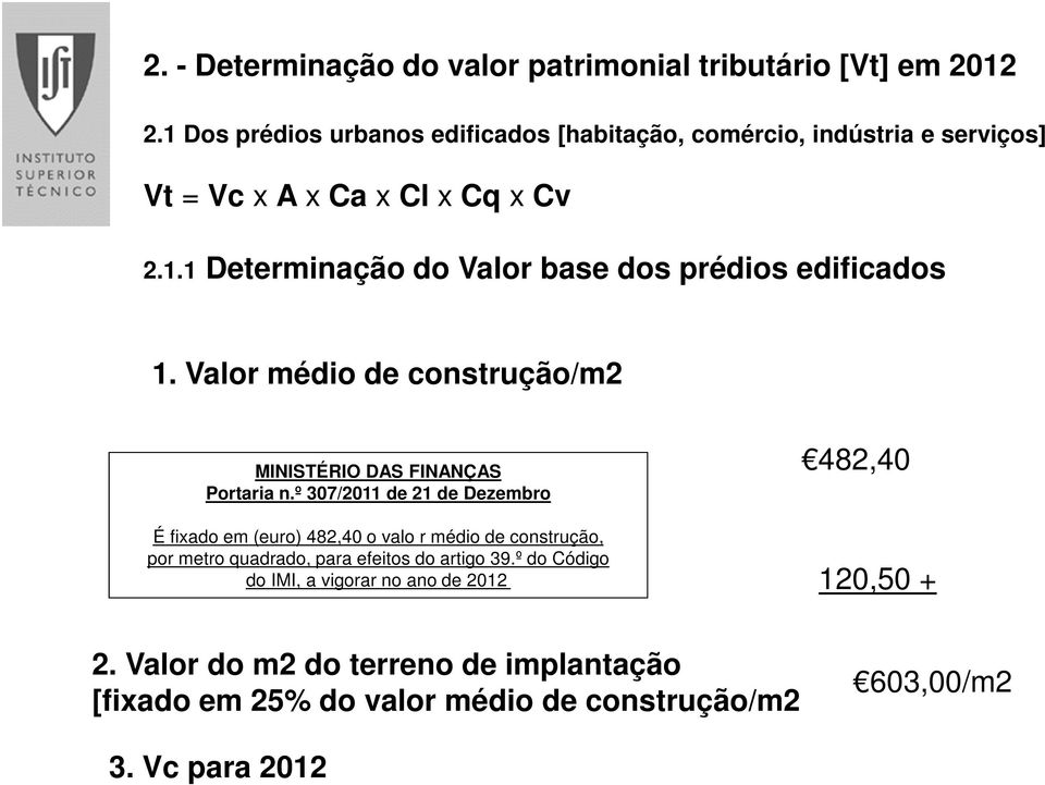 Valor médio de construção/m2 MINISTÉRIO DAS FINANÇAS Portaria n.
