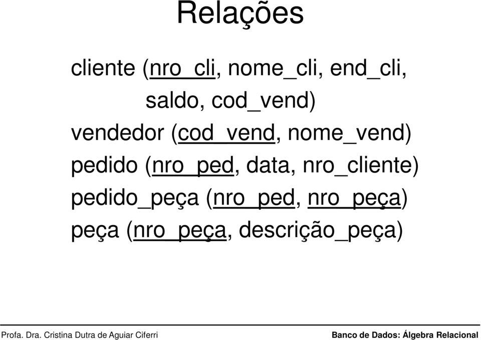 pedido (nro_ped, data, nro_cliente) pedido_peça