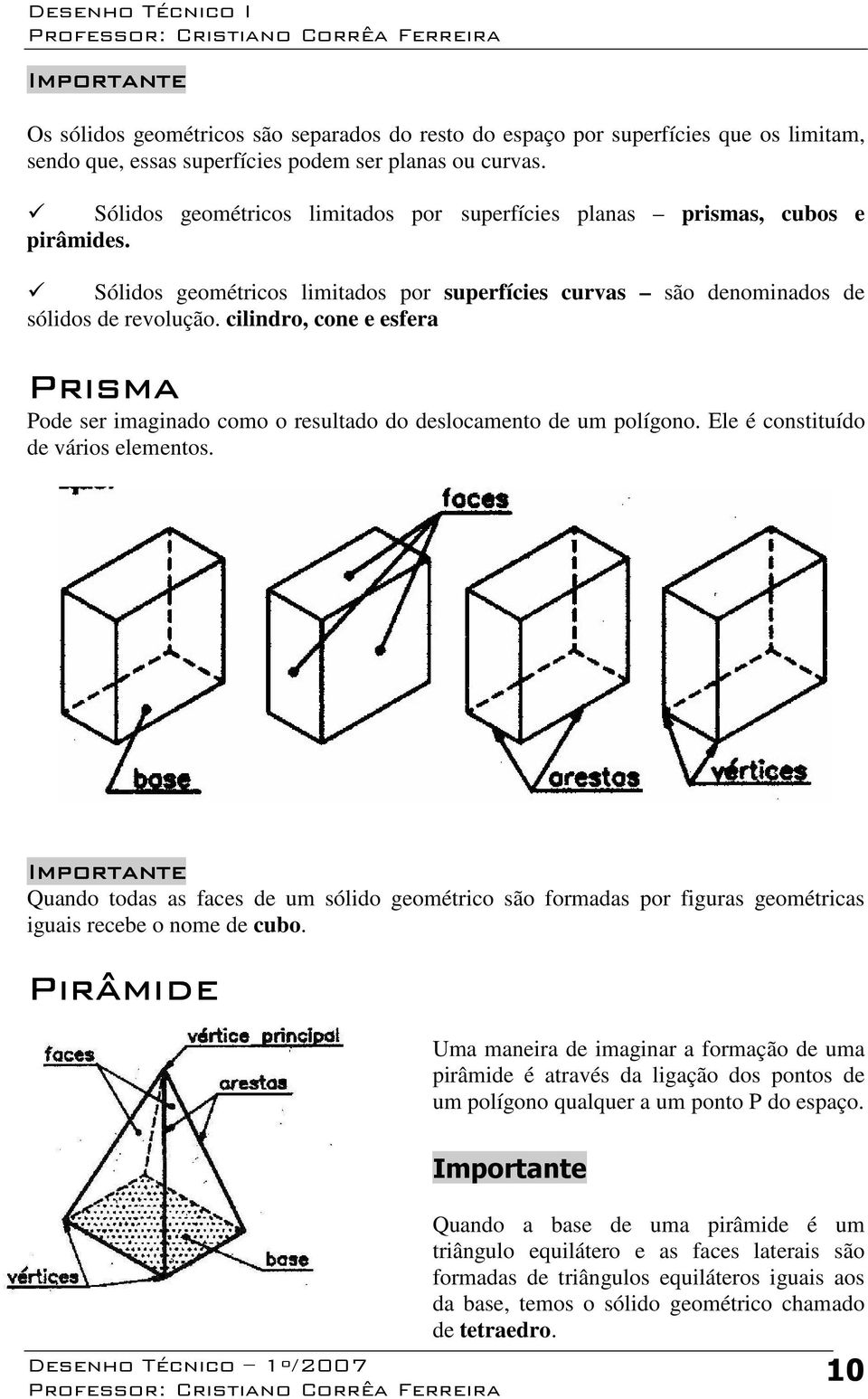 cilindro, cone e esfera Prisma Pode ser imaginado como o resultado do deslocamento de um polígono. Ele é constituído de vários elementos.