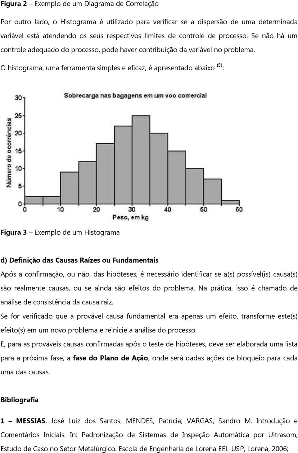 O histograma, uma ferramenta simples e eficaz, é apresentado abaixo (5) : Figura 3 Exemplo de um Histograma d) Definição das Causas Raízes ou Fundamentais Após a confirmação, ou não, das hipóteses, é