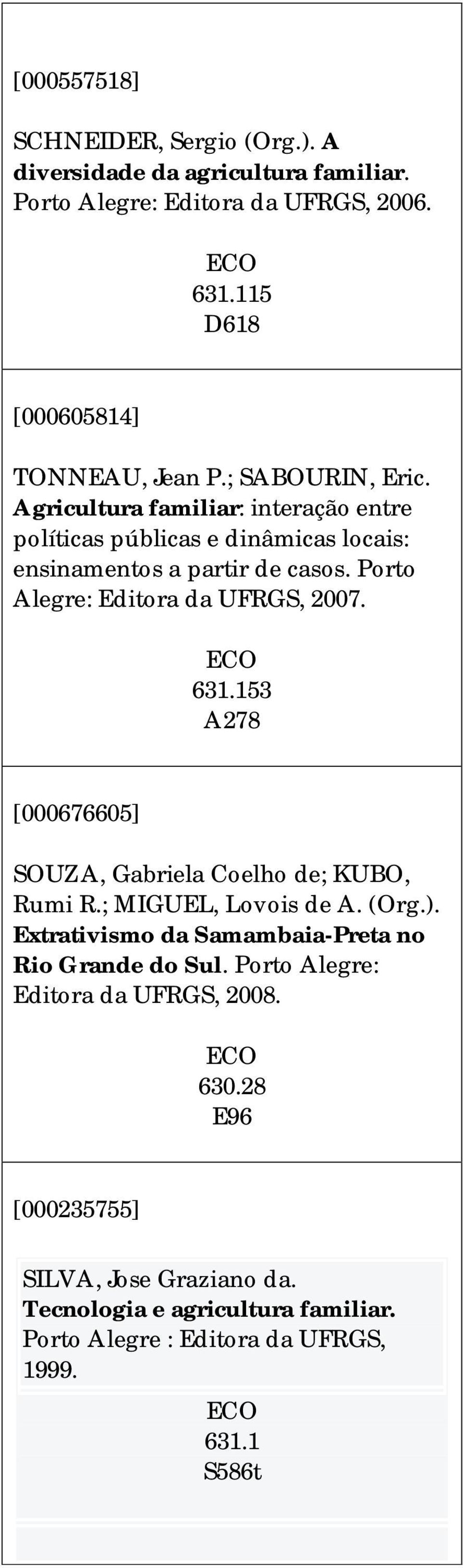 Porto Alegre: Editora da UFRGS, 2007. 631.153 A278 [000676605] SOUZA, Gabriela Coelho de; KUBO, Rumi R.; MIGUEL, Lovois de A. (Org.).