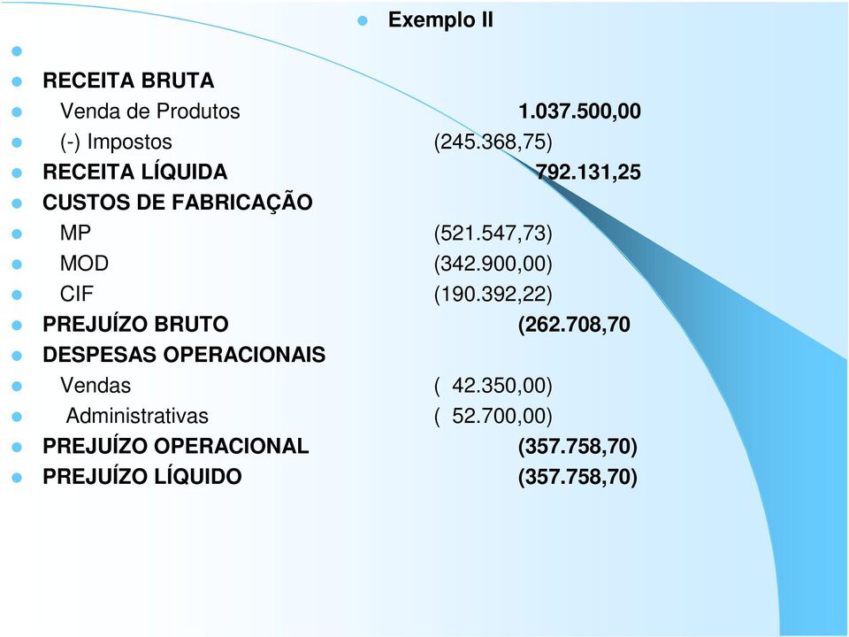 900,00) CIF (190.392,22) PREJUÍZO BRUTO (262.708,70 DESPESAS OPERACIONAIS Vendas ( 42.