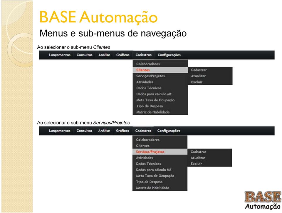 sub-menu Clientes Ao