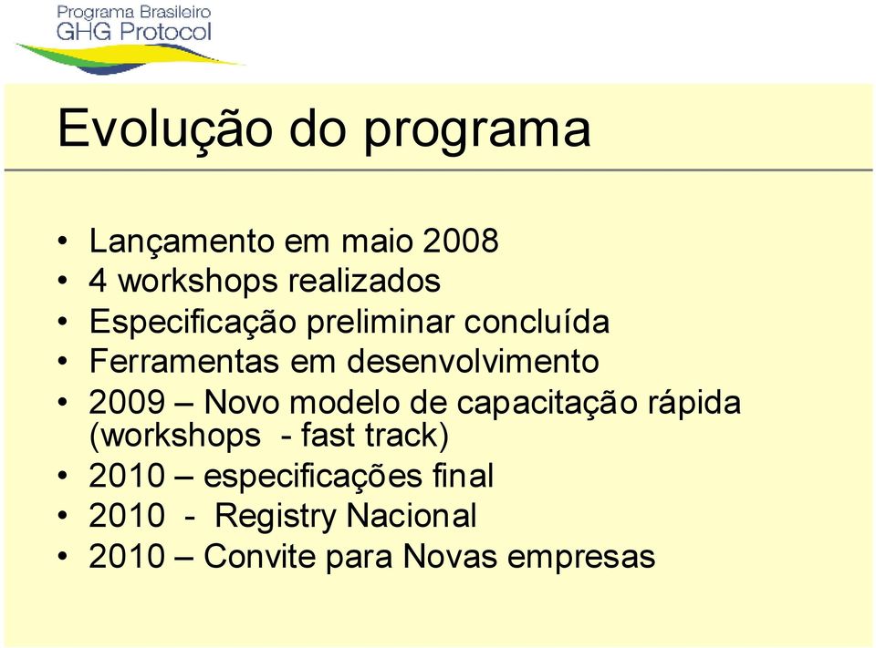 Novo modelo de capacitação rápida (workshops - fast track) 2010