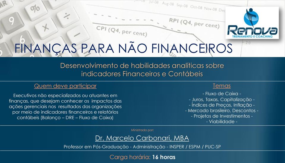 contábeis (Balanço DRE Fluxo de Caixa) Temas - Fluxo de Caixa - - Juros, Taxas, Capitalização - - Índices de Preços, Inflação - - Mercado brasileiro, Descontos - -