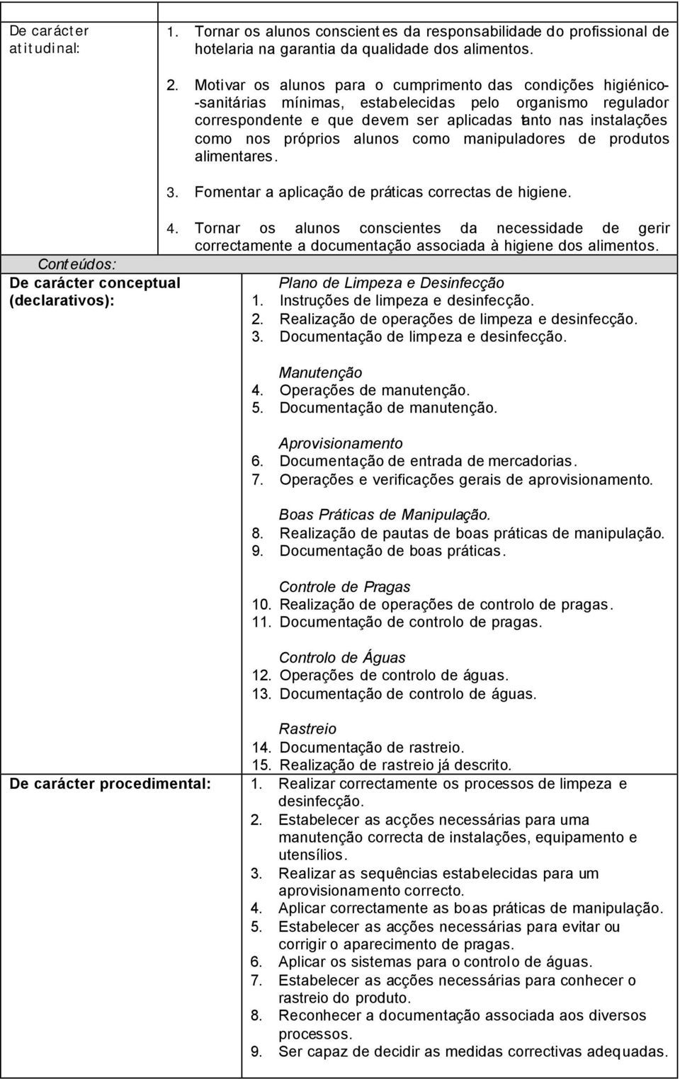 próprios alunos como manipuladores de produtos alimentares. 3. Fomentar a aplicação de práticas correctas de higiene. 4.