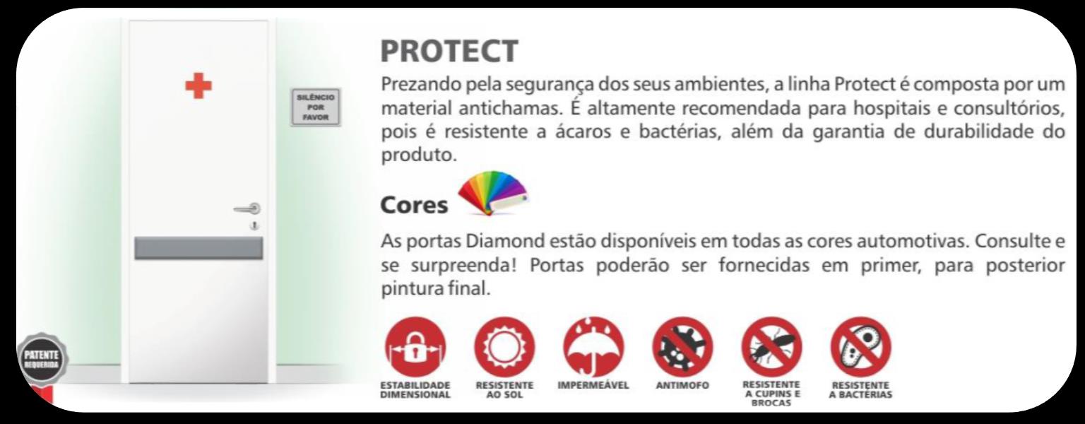 Portas Linha Protect Prezando pela segurança dos seus ambientes, a Linha Protect é composta por um material antichamas.