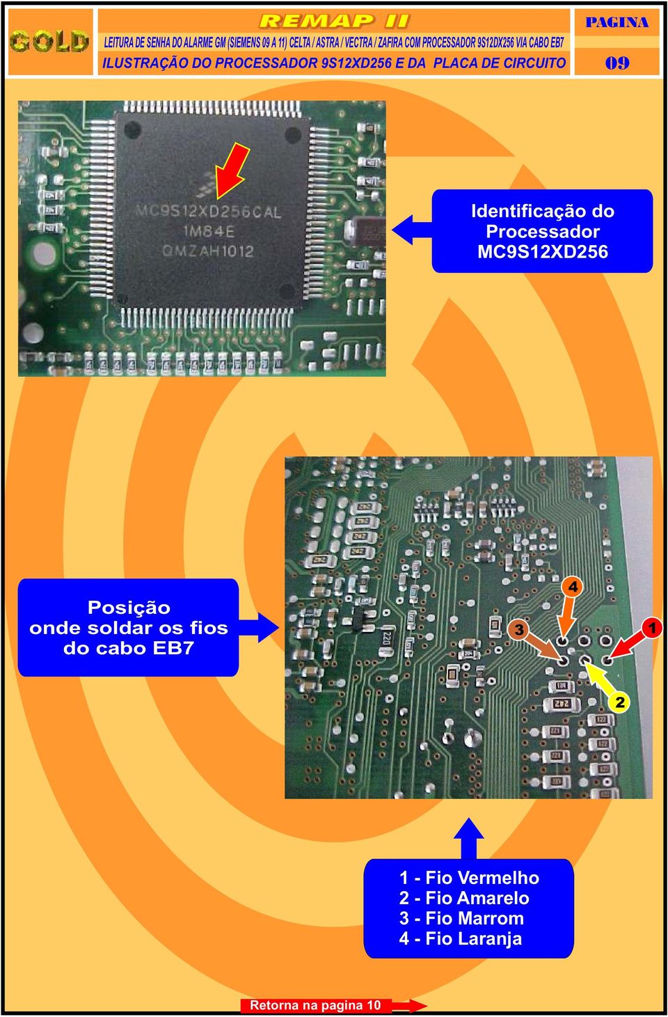 CIRCUITO 09 Identificação do Processador MC9S12XD256 Posição onde soldar os fios do cabo