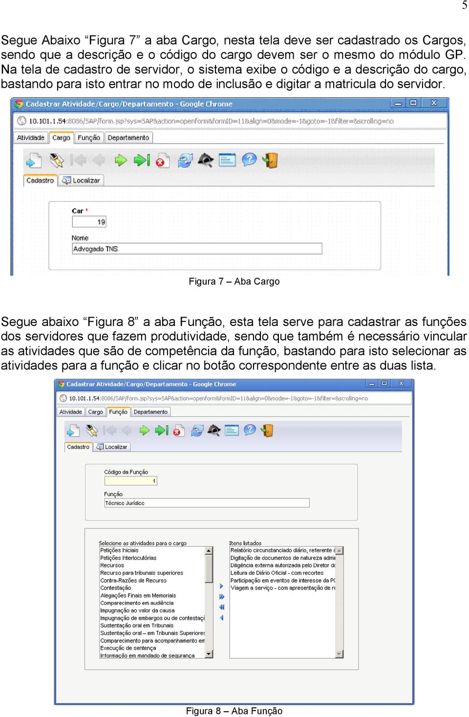 Figura 7 Aba Cargo Segue abaixo Figura 8 a aba Função, esta tela serve para cadastrar as funções dos servidores que fazem produtividade, sendo que também é necessário