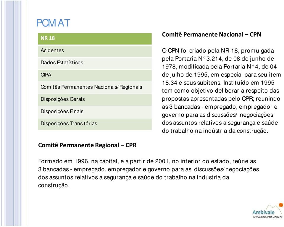 Instituído em 1995 tem como objetivo deliberar a respeito das propostas apresentadas pelo CPR; reunindo as 3 bancadas - empregado, empregador e governo para as discussões/ negociações dos assuntos