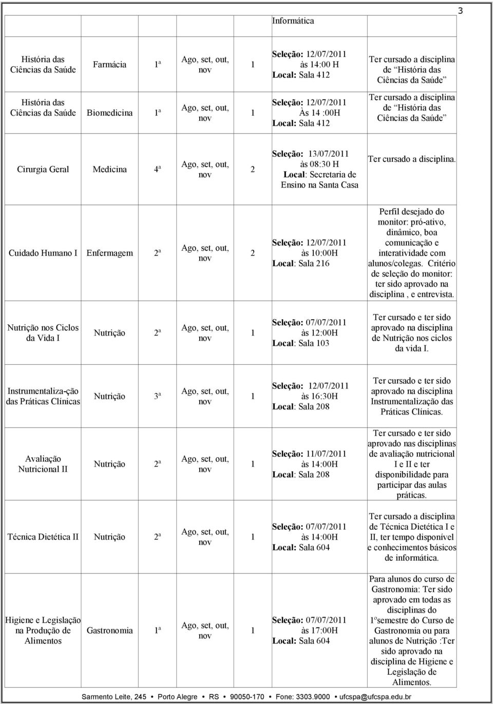 Cuidado Humano I Enfermagem ª Seleção: /07/0 às 0:00H Local: Sala 6 Perfil desejado do monitor: pró-ativo, dinâmico, boa comunicação e interatividade com alunos/colegas.