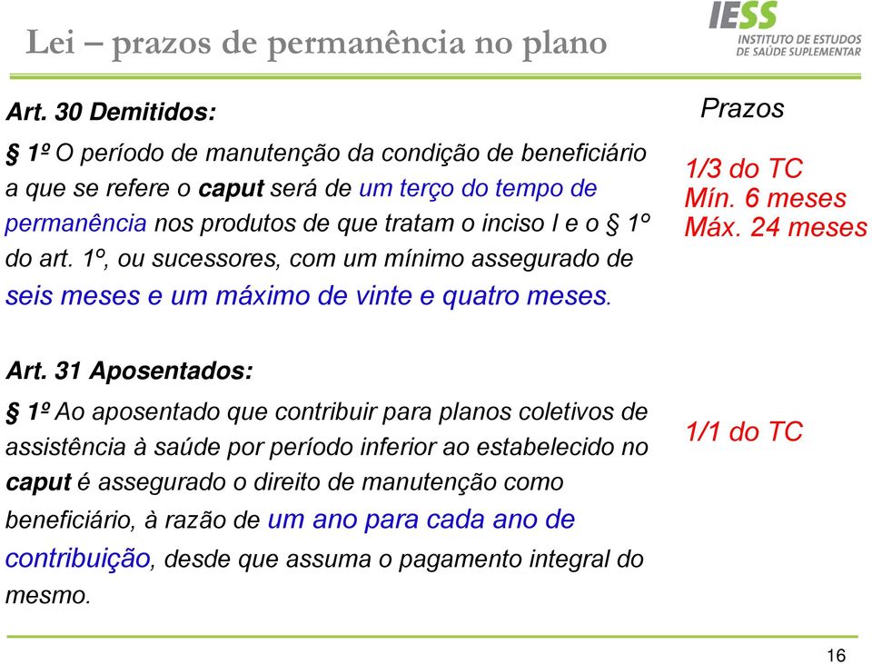 I e o 1º do art. 1º, ou sucessores, com um mínimo assegurado de seis meses e um máximo de vinte e quatro meses. Prazos 1/3 do TC Mín. 6 meses Máx. 24 meses Art.