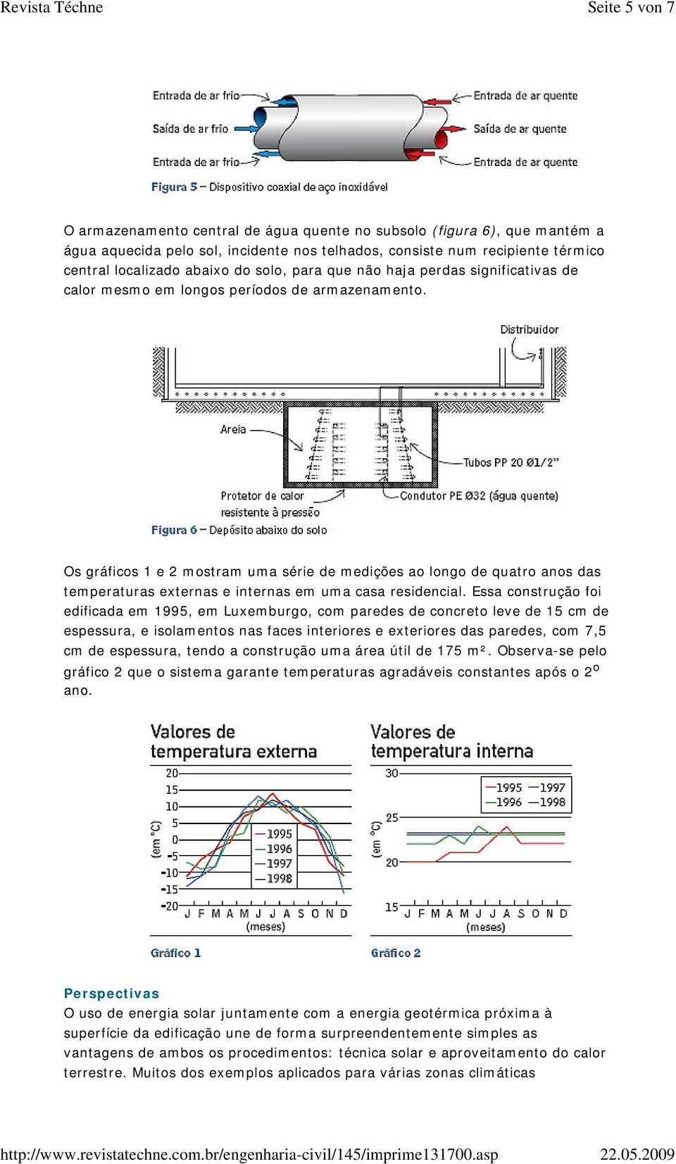 Os gráficos 1 e 2 mostram uma série de medições ao longo de quatro anos das temperaturas externas e internas em uma casa residencial.