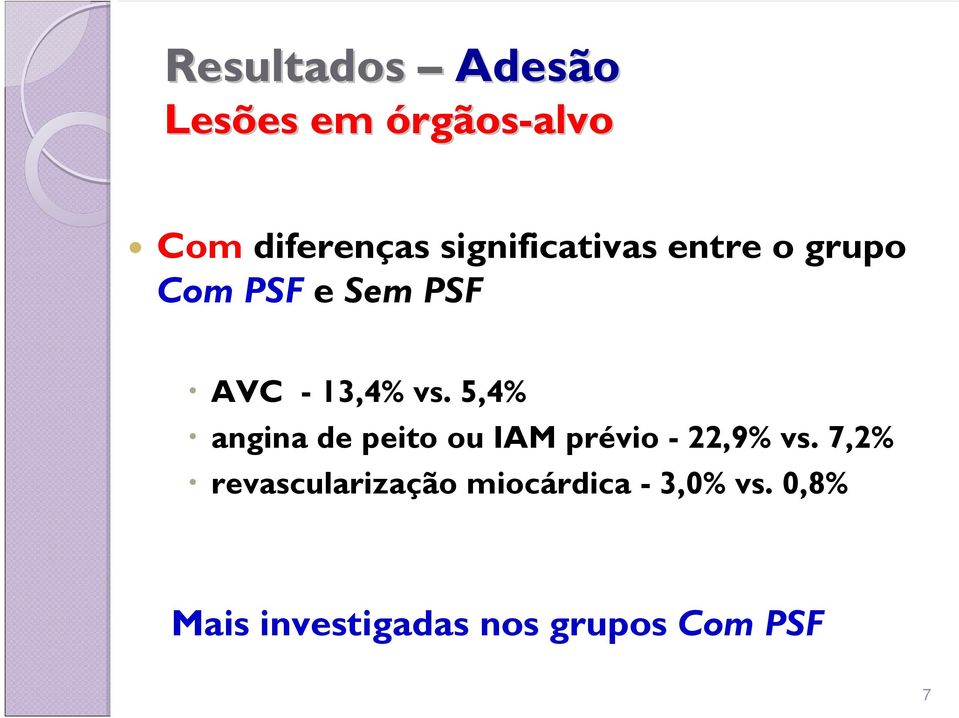 5,4% angina de peito ou IAM prévio - 22,9% vs.