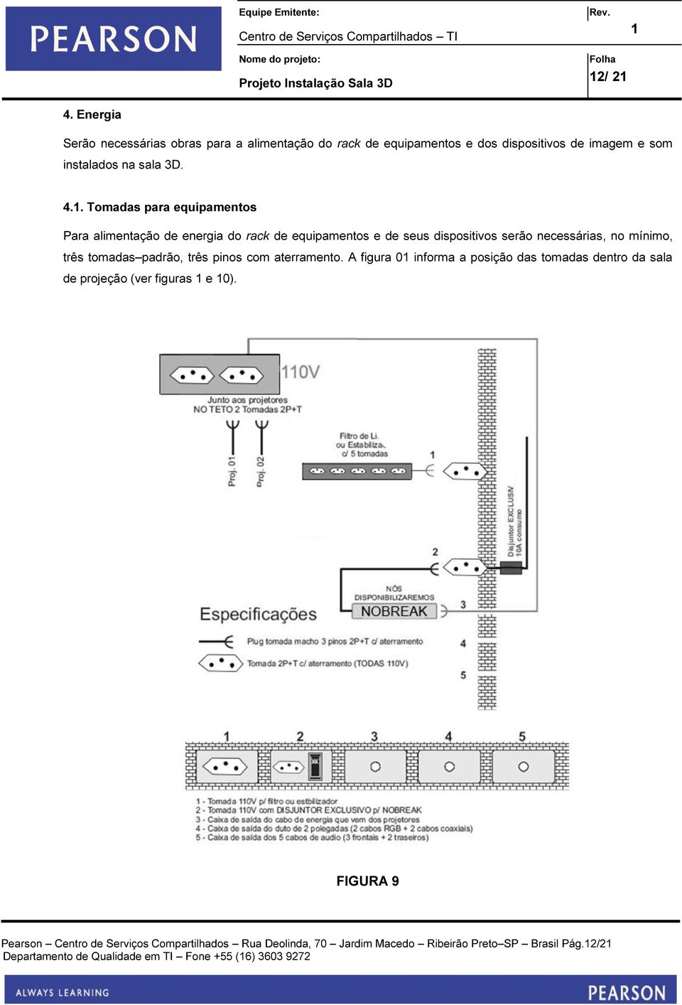 . Tomadas para equipamentos Para alimentação de energia do rack de equipamentos e de seus dispositivos serão necessárias, no mínimo, três tomadas