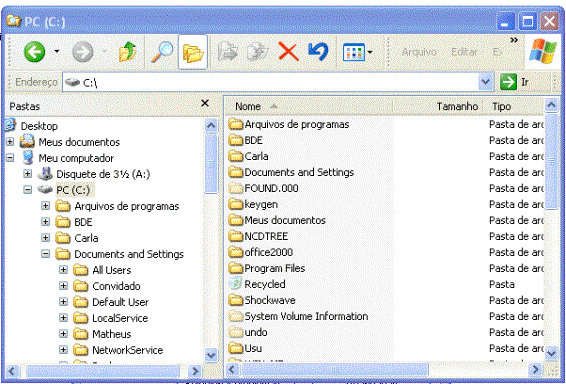 Estrutura de Diretórios No Windows Explorer, você pode ver a hierarquia das pastas em seu computador e todos os arquivos e