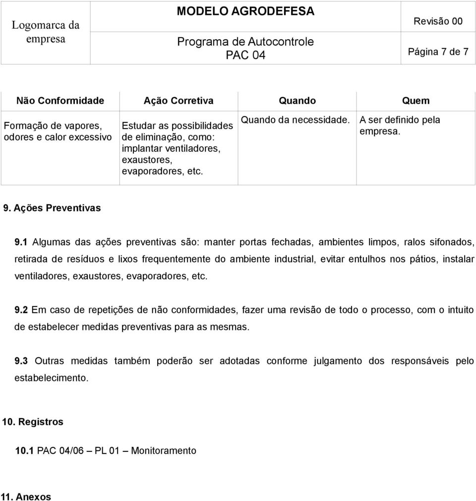 1 Algumas das ações preventivas são: manter portas fechadas, ambientes limpos, ralos sifonados, retirada de resíduos e lixos frequentemente do ambiente industrial, evitar entulhos nos pátios,