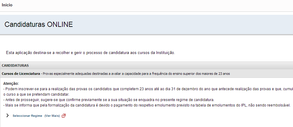 1. Para aceder ao processo de candidatura on-line, no seu browser, digite o endereço https://portal.ipl.