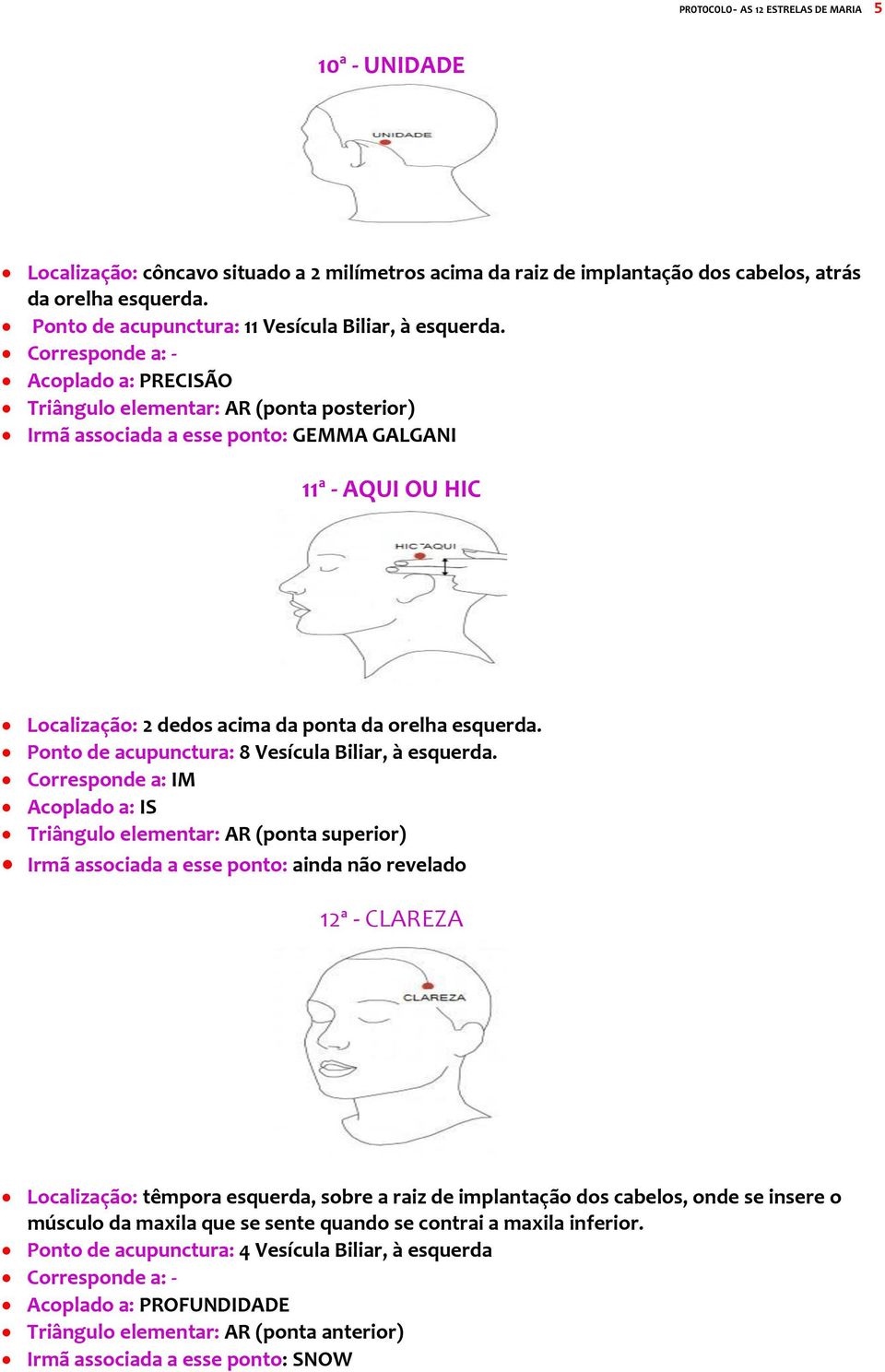 Acoplado a: PRECISÃO Triângulo elementar: AR (ponta posterior) Irmã associada a esse ponto: GEMMA GALGANI 11ª - AQUI OU HIC Localização: 2 dedos acima da ponta da orelha esquerda.