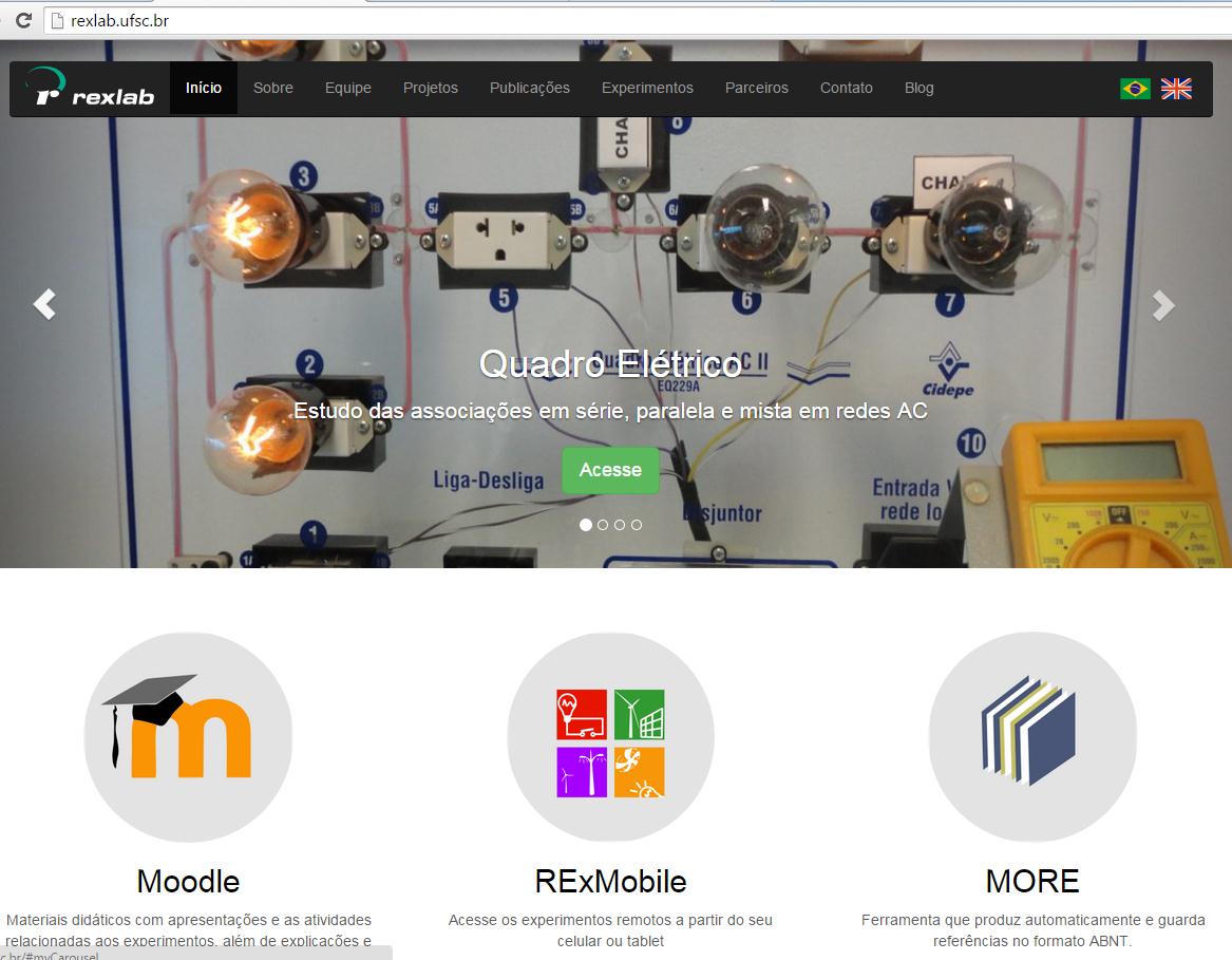 Figura 05: Acesso ao experimento remoto quadro elétrico O quadro elétrico, mostrado na figura 06, é constituído de um painel de acrílico onde estão instaladas seis lâmpadas incandescentes e quatro