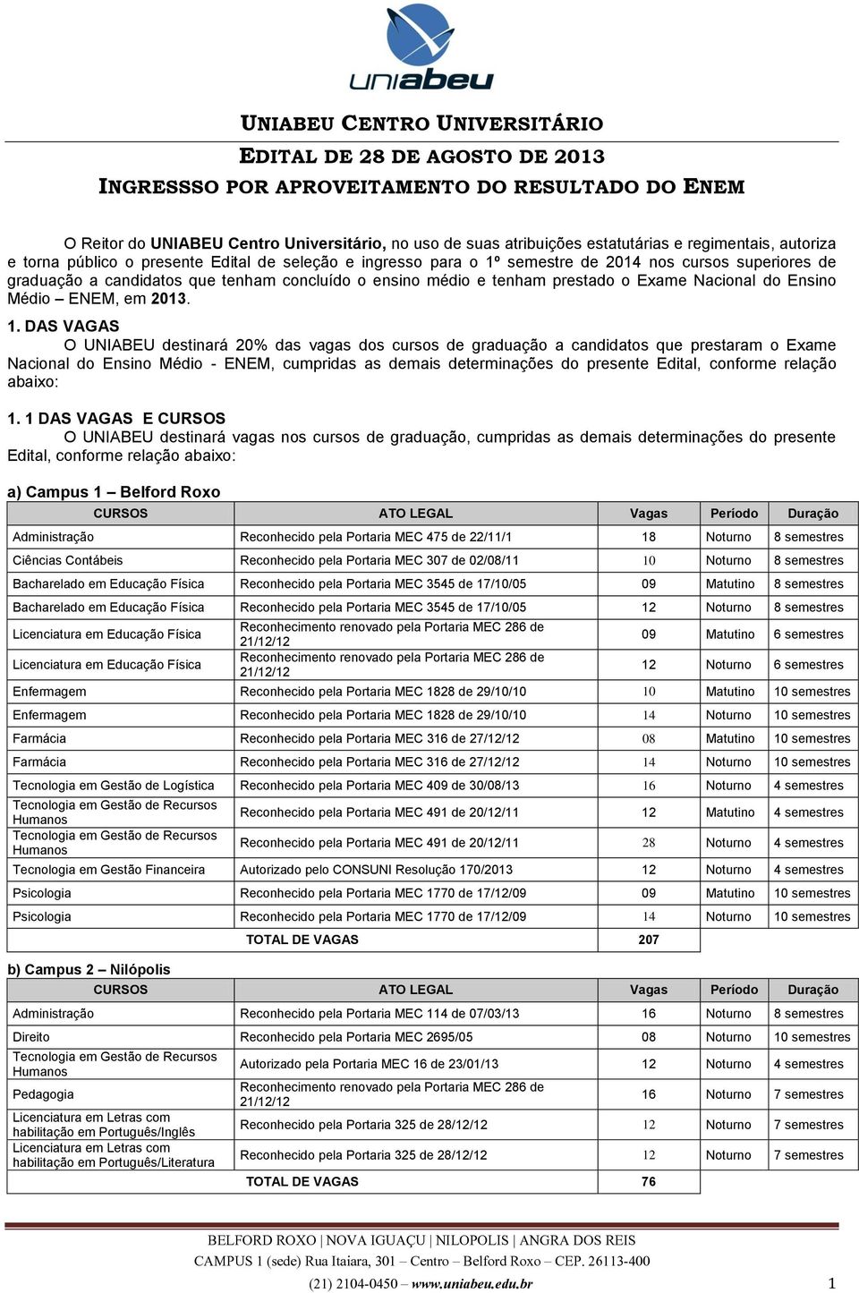 prestado o Exame Nacional do Ensino Médio ENEM, em 2013. 1.