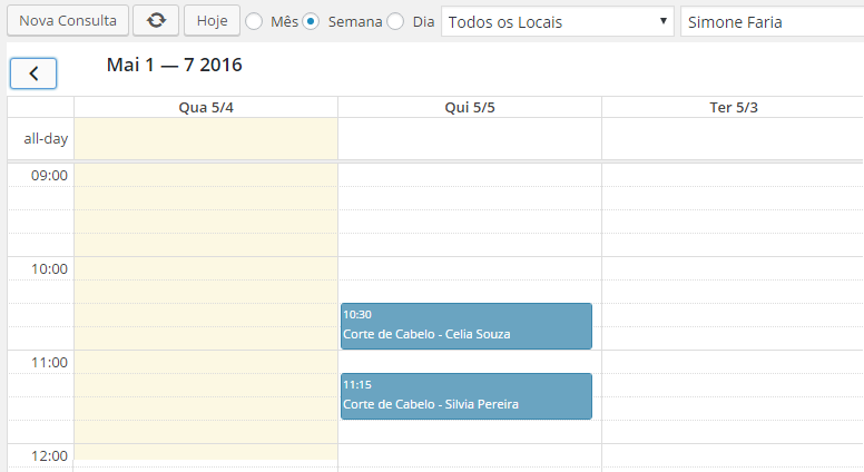 Observe que os horários de 10:15 e 10:45 não existem mais, já que qualquer serviço começado às 10:15 terminaria às 10:45 e como o serviço leva 30 minutos a marcação do serviço às 10:30 impede a